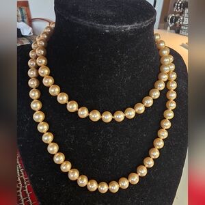 Classic Hand Knotted Luxurious Gold Pearl Necklace 30"